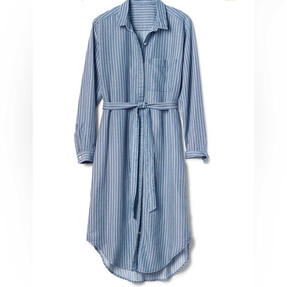 GAP Blue Striped Midi Dress with Belt - Picture 3 of 12